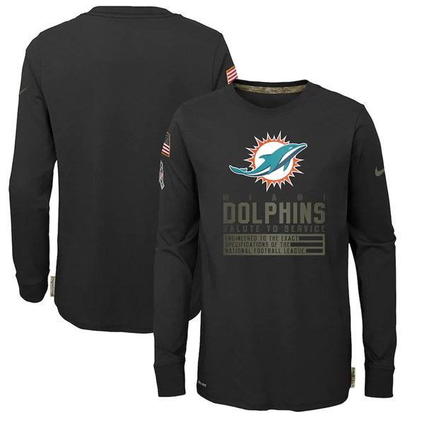 Youth Miami Dolphins 2020 Black Salute To Service Sideline Performance Long Sleeve T-Shirt